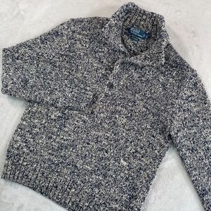 Vintage Polo By Ralph Lauren Shawl Collar Sweater Men Large Navy Marbled NWOT